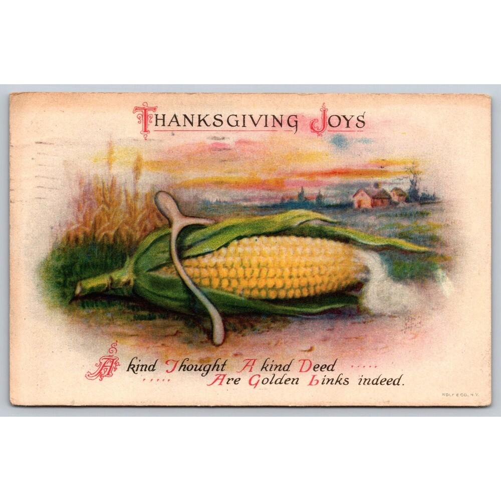 Vintage 1919 Thanksgiving Postcard Lowell Mass to Nashua NH Corn Wishbone Farm